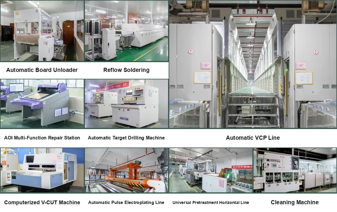 PCB electroplating equipment: automatic VCP line, pulse electroplating line, pretreatment line, V-CUT machine, AOI repair station and target drilling machine